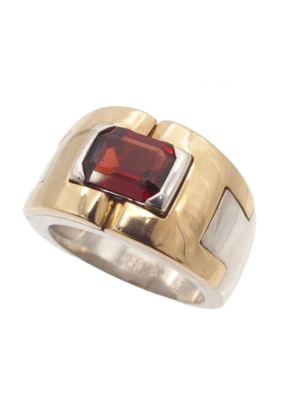 Hermes Ring Silver Yellow Gold Garnet Vintage